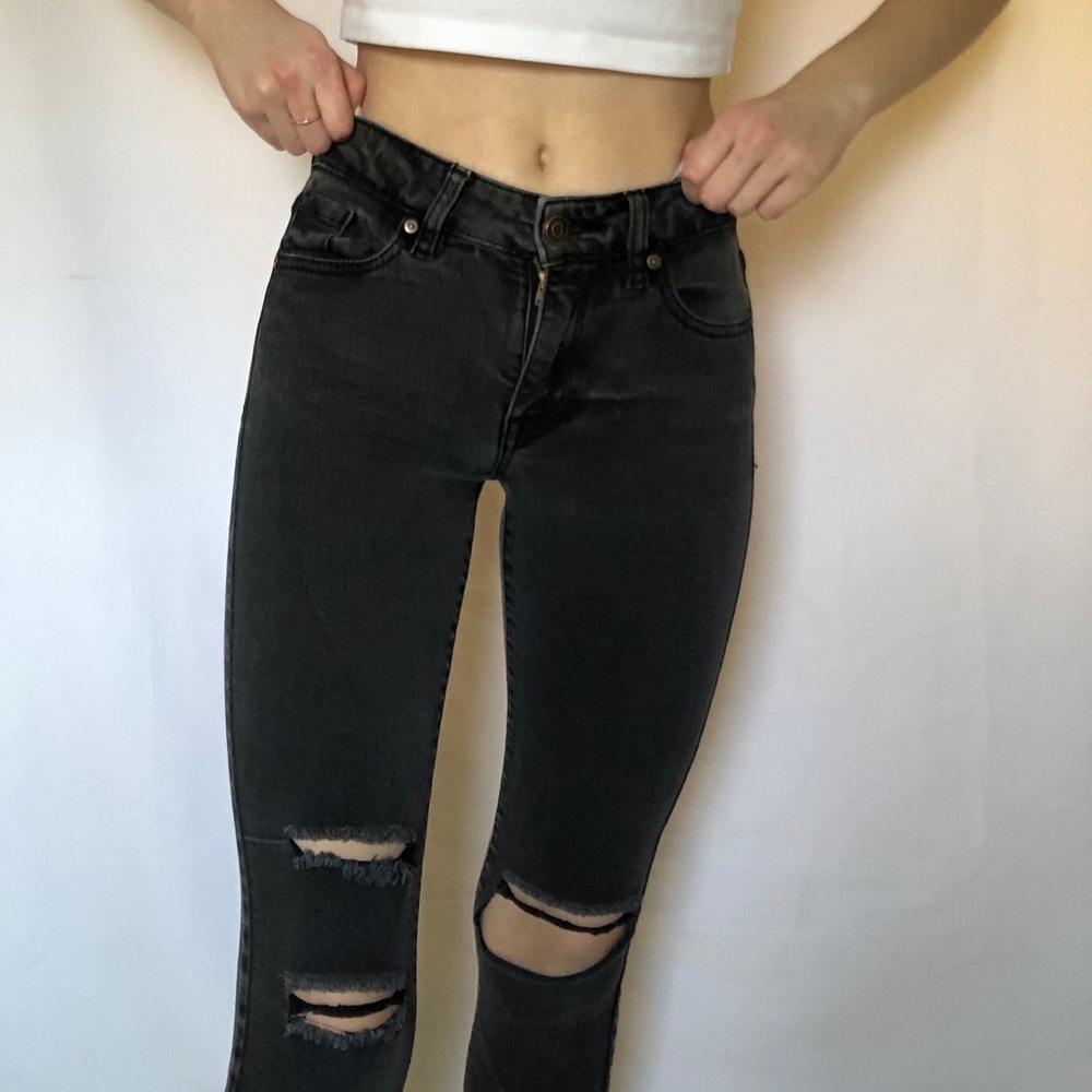 Mid-Rise Black Ripped Skinny Jeans